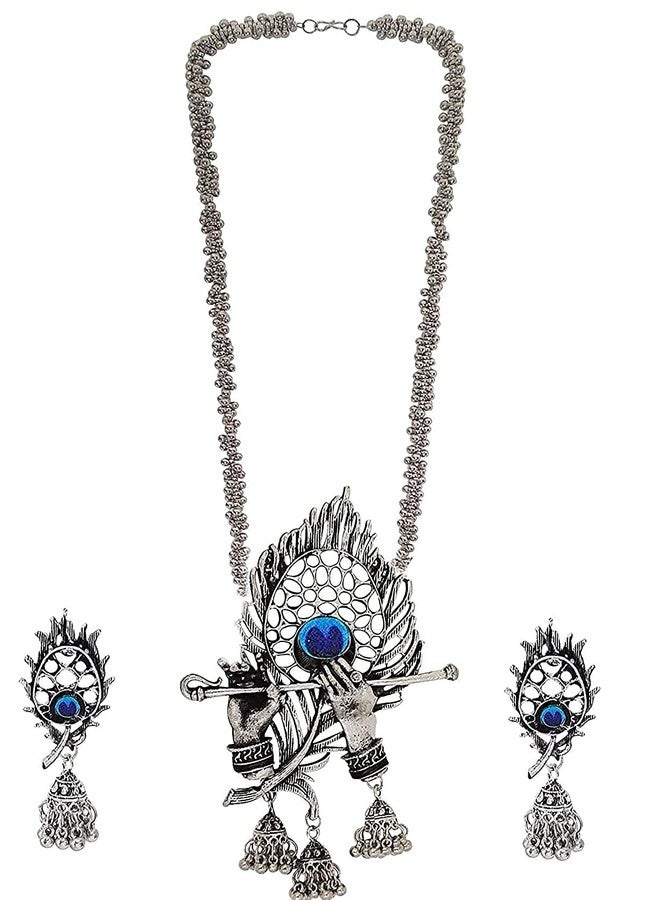 Siddhatva Ethnic Traditional Indian Designer Silver Bohemian Long Temple Necklace Earrings Jewelry for Women - Image 3
